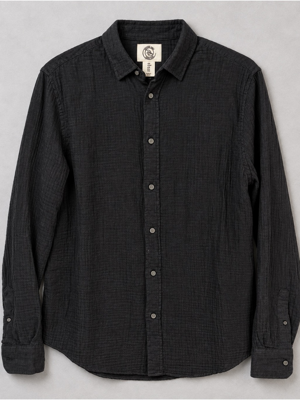 Panama Jack Black Crinkle Gauze Button Down Shirt Mens Small